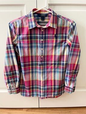 Polo by Ralph Lauren Plaid Half Button-down Shirt Youth Size 14